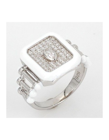 ANILLO CUADRADO BLANCO ZN PLATA DE 1ª LEY