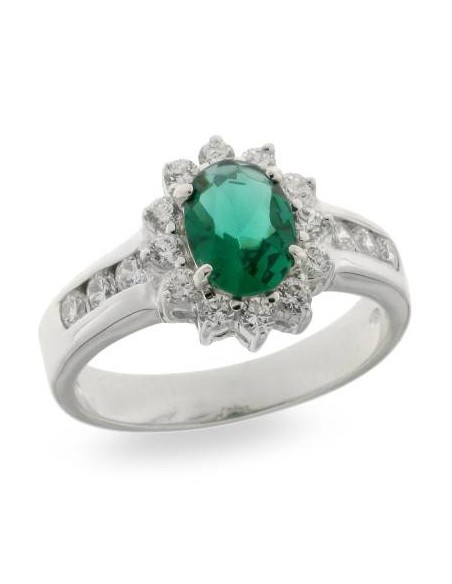 ANILLO ZN VERDE ROSETTON PLATA DE 1ª LEY