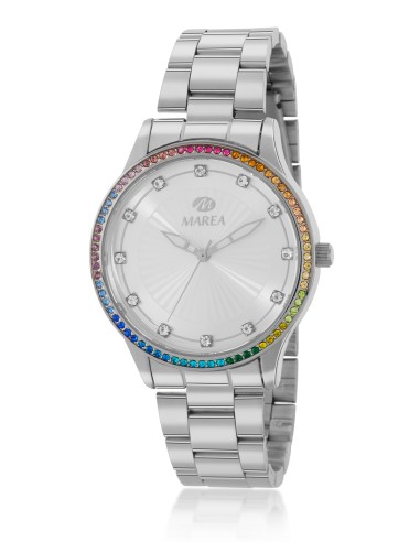 RELOJ MAREA PLATEADO BISEL ARCO IRIS