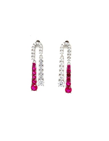 PENDIENTES CIRCONITA BLANCA Y FUCSIA PLATA 1ª LEY