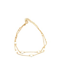 PULSERA DOBLE CADENA PERLA ORO DE 9K