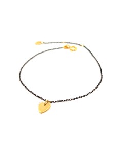PULSERA NEGRA CORAZÓN ORO 9K