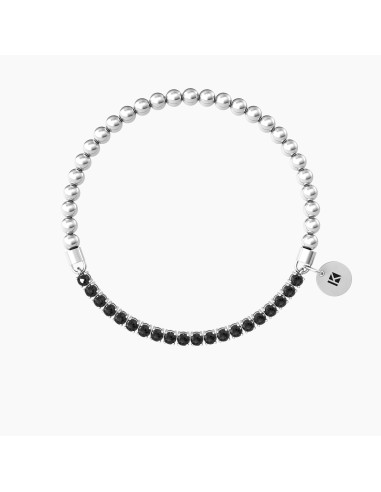 PULSERA ELÁSTICA CIRCONITAS NEGRAS ACERO