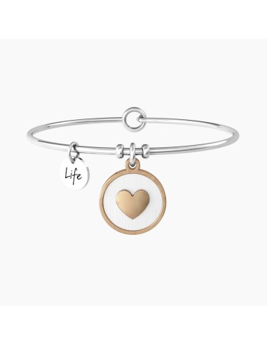 PULSERA RÍGIDA COLGANTE ROSADO CORAZÓN ACERO