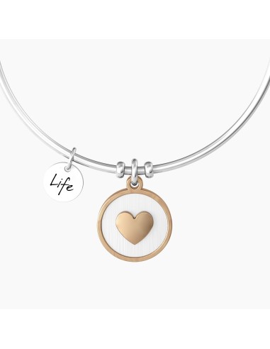 PULSERA RÍGIDA COLGANTE ROSADO CORAZÓN ACERO