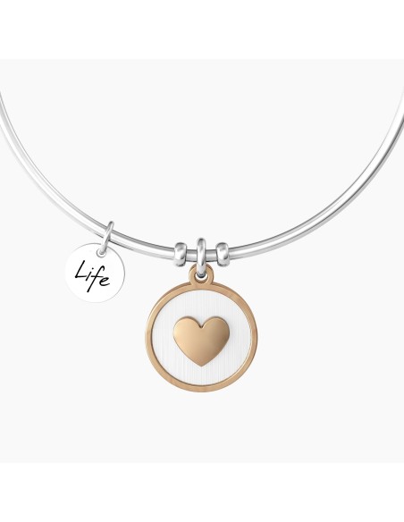 PULSERA RÍGIDA COLGANTE ROSADO CORAZÓN ACERO