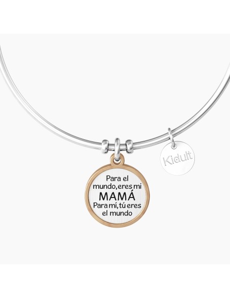 PULSERA RÍGIDA COLGANTE ROSADO CORAZÓN ACERO