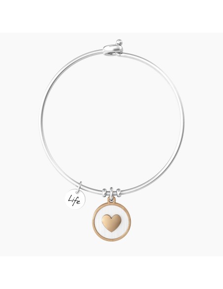 PULSERA RÍGIDA COLGANTE ROSADO CORAZÓN ACERO