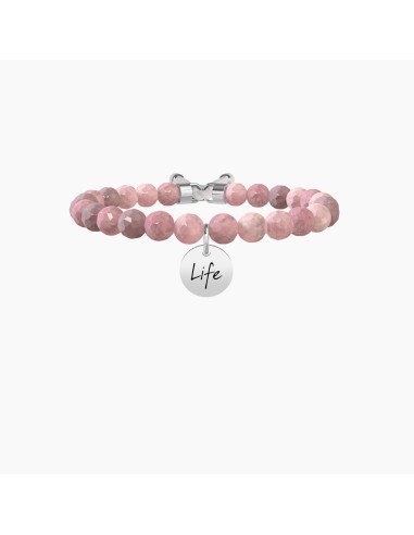 PULSERA ELÁSTICA RODONITA ROSA ACERO