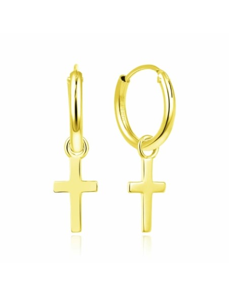 PENDIENTES ARO CRUZ S PLATA CHAPADA DE 1ª LEY