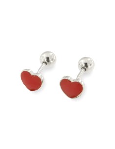 PENDIENTES CORAZÓN ROSCA ROJO PLATA DE 1ª LEY