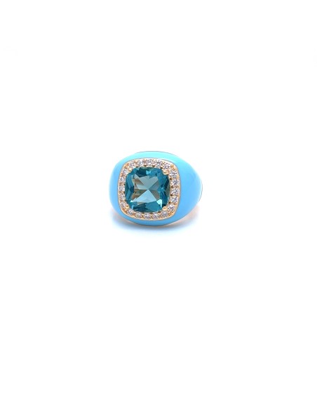 ANILLO ENAMEL BLUE  GOLD PLATA DE 1ª LEY