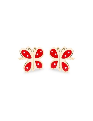 Pendientes mariposa esmalte rojo oro 18k
