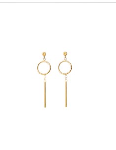 Pendientes largos esfera palo oro de 18k