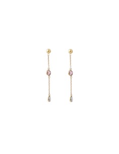 Pendientes largos piedra colores oro de 18k
