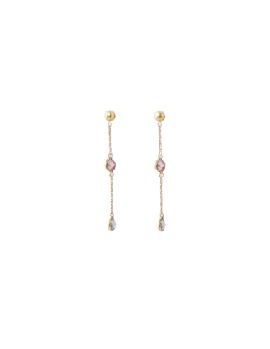 Pendientes largos piedra colores oro de 18k
