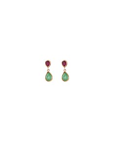 Pendientes rubí y esmeralda oro de 18k