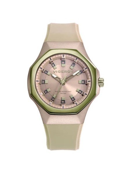 RELOJ ALUMINIO BEIGE Y ACERO IP VERDE CORREA SRA V