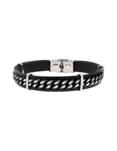 PULSERA PIEL NEGRO CADENA ACERO