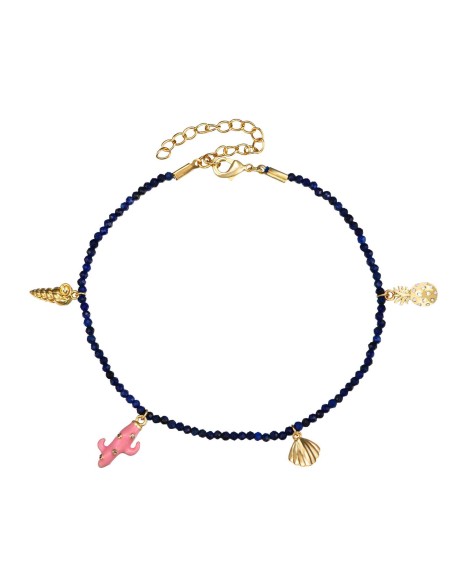 Tobillera Charm Bronce - Lapislazuli - 20+5cm