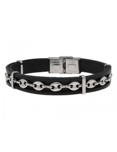 PULSERA CALABROTE PIEL ACERO NEGRA