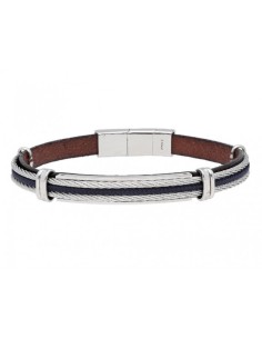 PULSERA  PIEL ACERO PLATEADO Y MARRÓN