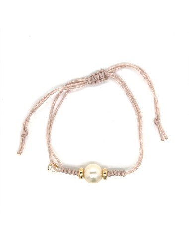 PULSERA MACRAME ROSA PERLA ORO DE 18K