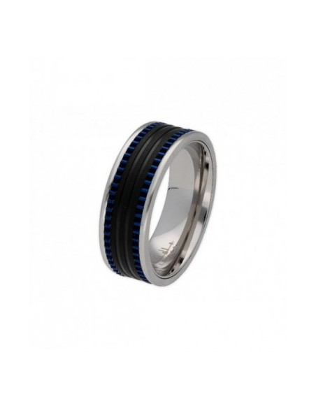 ANILLO ACERO NEGRO Y AZUL