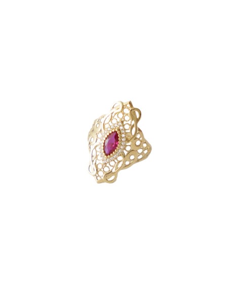 ANILLO PIEDRA ROJA ZN FORMAS ORO DE 18K