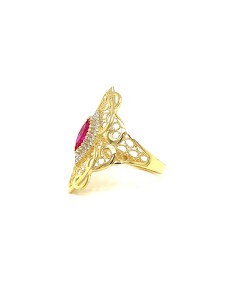 ANILLO PIEDRA ROJA ZN FORMAS ORO DE 18K 2