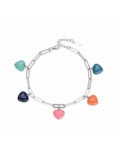 Pulsera charms corazones de colores plata 1ª ley