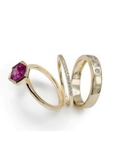 ANILLO TRIPLE FUCSIA PLATA DE 1ª LEY