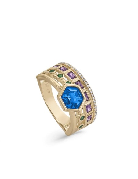 ANILLO PIEDRA AZUL HEXAGONAL PLATA DE 1ª LEY