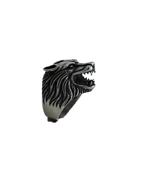 ANILLO DE ACERO PARA HOMBRE CON CABEZA DE LOBO