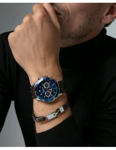 PULS ACERO PLACA Y PIEL MARRON SR FASHION