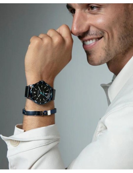 PULS ACERO PLACA Y PIEL AZUL SR FASHION