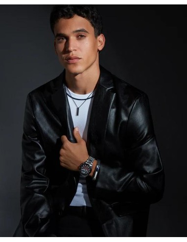 Collar de hombre de acero Ip negro y colgante