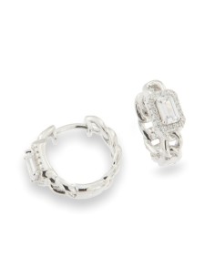 PENDIENTES ARO CADENA PIEDRA BLANCA ZN PLATA