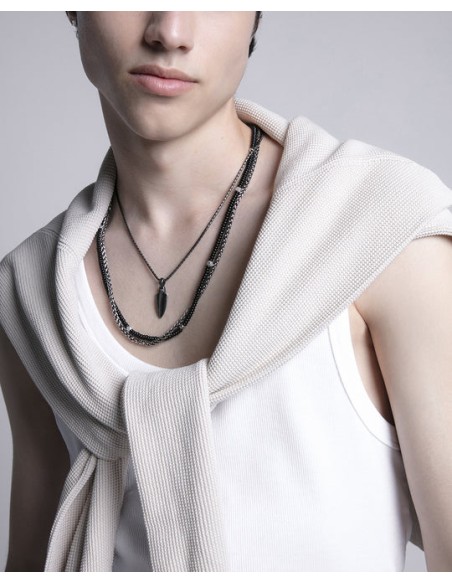 Collar doble de acero y piedras naturales de agata