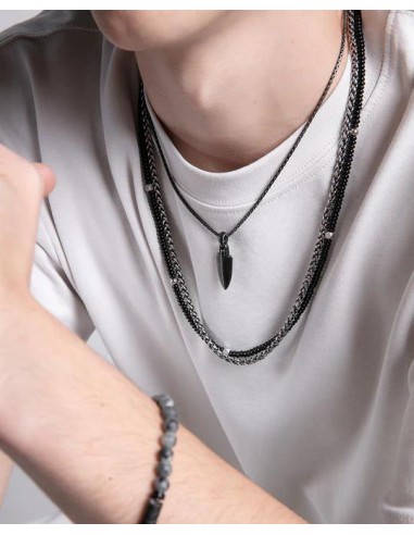 Collar doble de acero y piedras naturales de agata