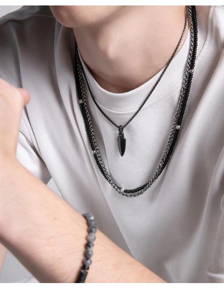 Collar doble de acero y piedras naturales de agata