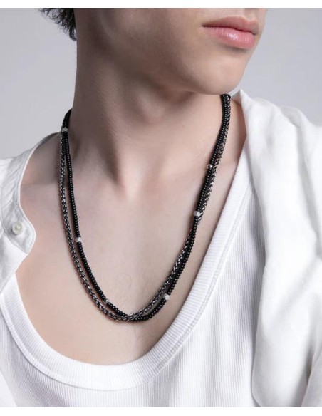 Collar doble de acero y piedras naturales de agata