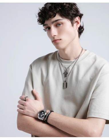 Collar de acero para hombre con colgante de placa