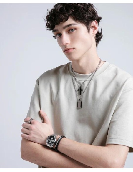 Collar de acero para hombre con colgante de placa