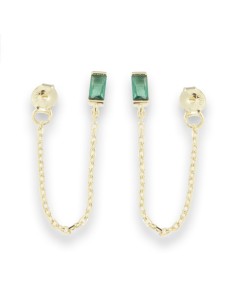 PENDIENTES VERDES GOLD CADENITA PLATA DE 1ª LEY