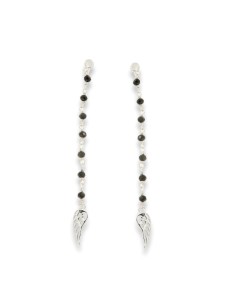 PENDIENTES PLUMA BOLITAS NEGRAS PLATA DE 1ª LEY