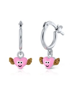 PENDIENTES ARETES CORAZÓN ALAS PLATA DE 1ª LEY