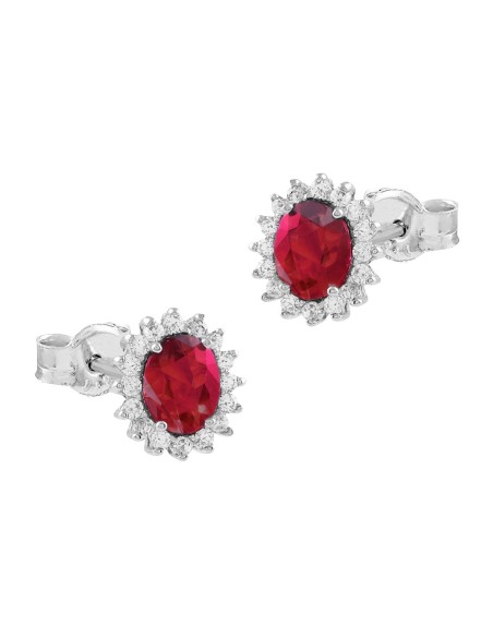 0,16ct-Pendientes oro blanco rubí 5x4 diamantes