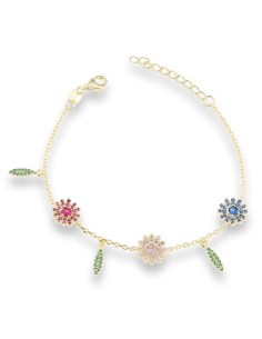 PULSERA FLORES COLORY ZN GOLD PLATA DE 1ª LEY