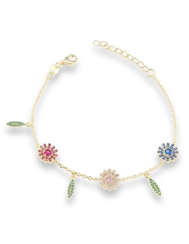 PULSERA FLORES COLORY ZN GOLD PLATA DE 1ª LEY